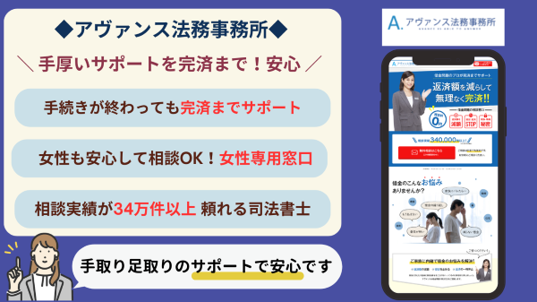 アヴァンス法務事務所の借金問題に対しての対応特徴などをまとめたオリジナル画像