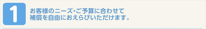お客様のニーズ・ご予算に合わせて補償を自由におえらびいただけます。